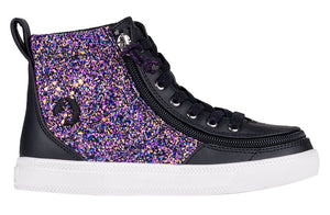 Black Fuchsia Glitz BILLY Classic Lace High Tops with glitter, suitable for diabetes, plantar fasciitis, bunions, wide and extra wide feet.