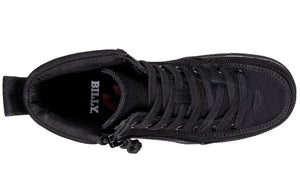 Top view of Black to the Floor Canvas BILLY Classic Lace High Tops for diabetes, plantar fasciitis, bunions, wide and extra-wide feet.