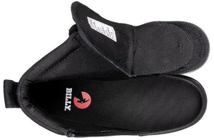 Top view of Black to the Floor Canvas BILLY Classic Lace High Tops, ideal for diabetes, plantar fasciitis, bunions, and orthotics.