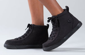 Black Canvas BILLY Classic Lace High Tops for kids, ideal for diabetes, plantar fasciitis, bunions, wide feet, or orthotics use.