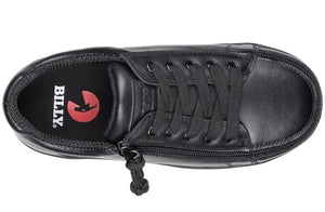 Black BILLY Classic leather shoe, ideal for diabetes, plantar fasciitis, bunions, wide feet, and orthotics; features zipper technology.