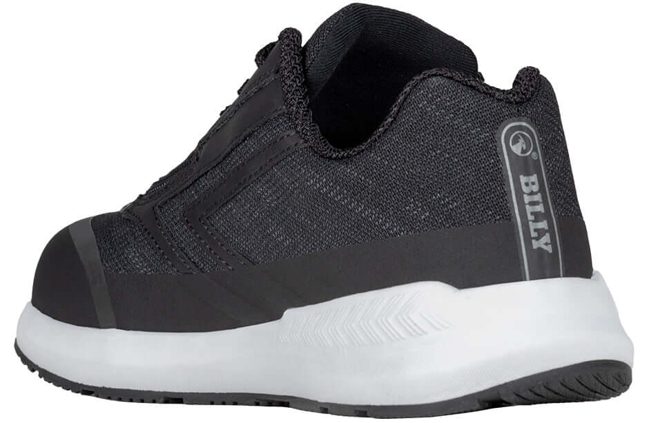 Black BILLY Goat AFO-friendly orthopedic zippered shoe, side view, by BILLY Footwear and Boston Orthotics, for men's wide-width support.