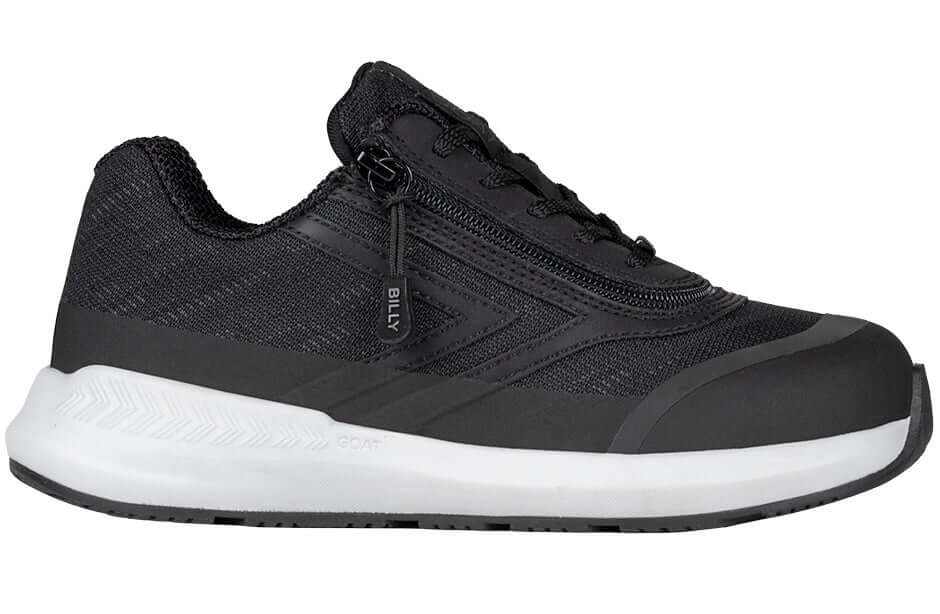 Black BILLY Goat AFO-ready orthopedic shoe with side zipper for easy entry, featuring adjustable depth insoles.