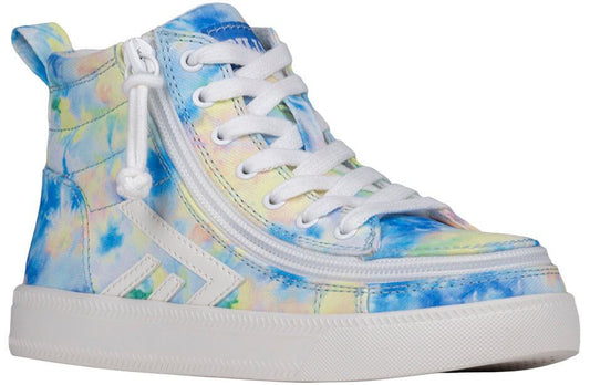 Blue watercolor BILLY CS 2.0 kids' high top sneaker with wraparound side zipper