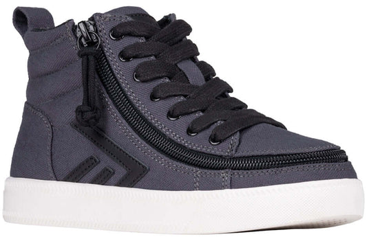 Charcoal and black BILLY CS 2.0 kids' high top sneaker with wraparound side zipper
