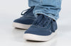 Men&#39;s blue and white stitch BILLY low top sneakers with innovative zipper, suitable for diabetes, plantar fasciitis, and wide feet.