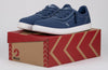 Men&#39;s BILLY Sneaker Low Tops in Blue/White for Diabetes, Plantar Fasciitis, bunions, wide feet, wheelchair, orthotics on box.