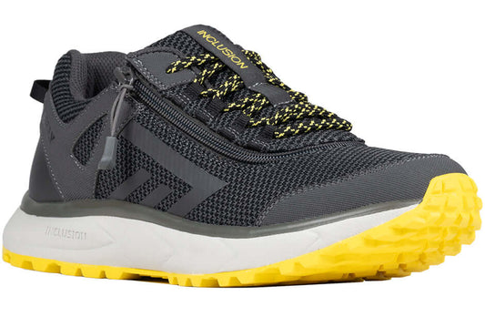 Charcoal/Yellow BILLY Inclusion Trail Sneakers men's orthopedic sneaker with side zipper, ideal for diabetic feet and wide fit