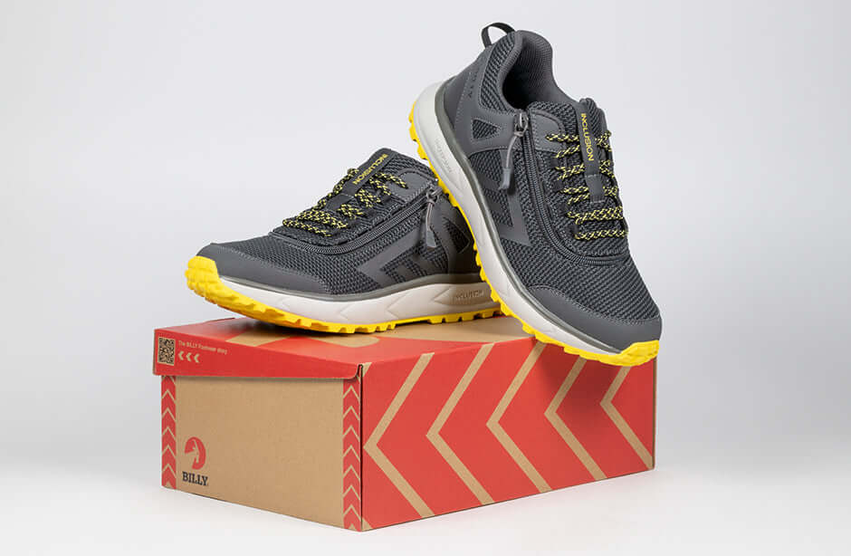 Men&#39;s Charcoal/Yellow BILLY Inclusion Trail Sneakers -Shoekid.ca