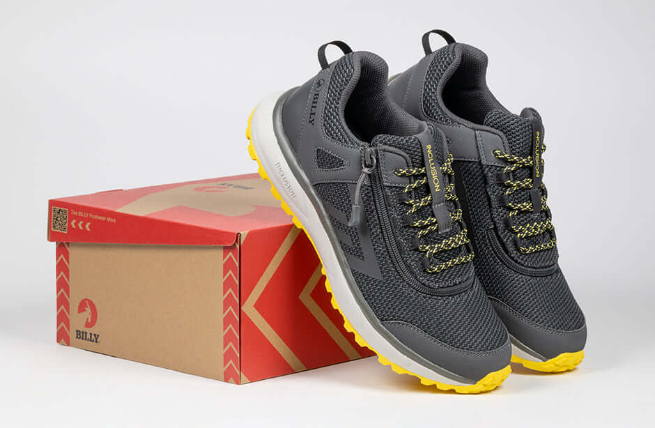 Men&#39;s Charcoal/Yellow BILLY Inclusion Trail Sneakers -Shoekid.ca