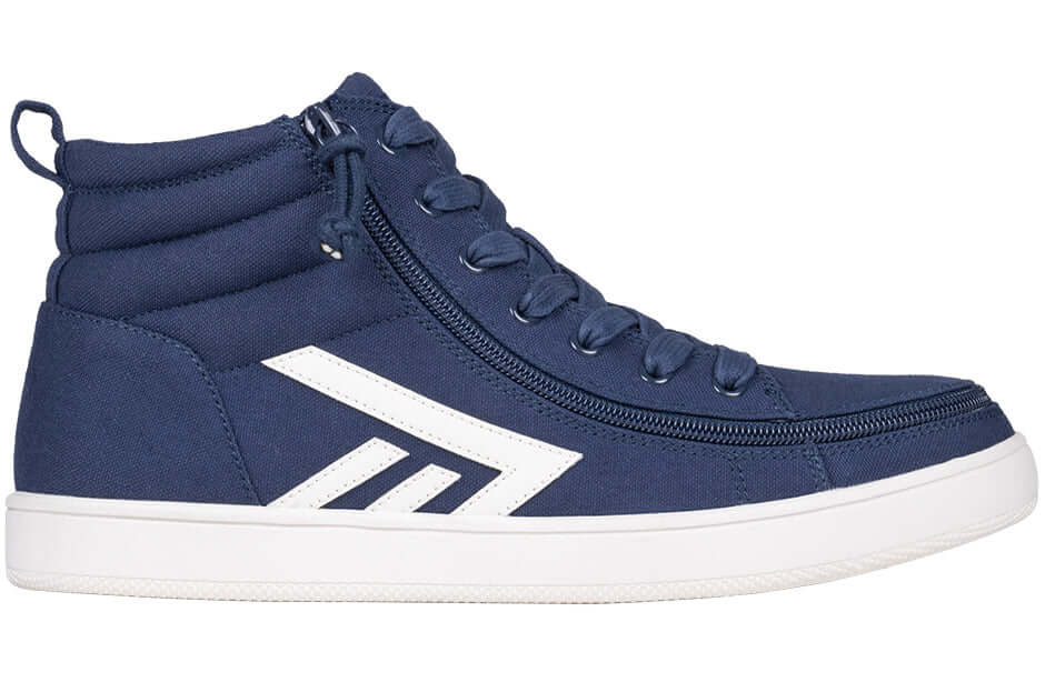 Navy/White BILLY CS 2.0 men's adaptive high top sneakers with side zipper, ideal for diabetic feet and wide fit