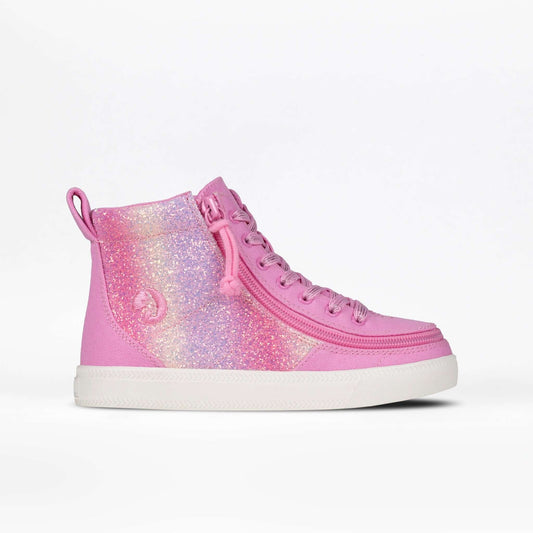 Pink glitz BILLY Classic Lace kids' high top with side zipper and laces