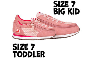 Pink BILLY joggers for kids, size 7 Big Kid and Toddler, suitable for diabetes, plantar fasciitis, bunions, wide feet, and orthotics.