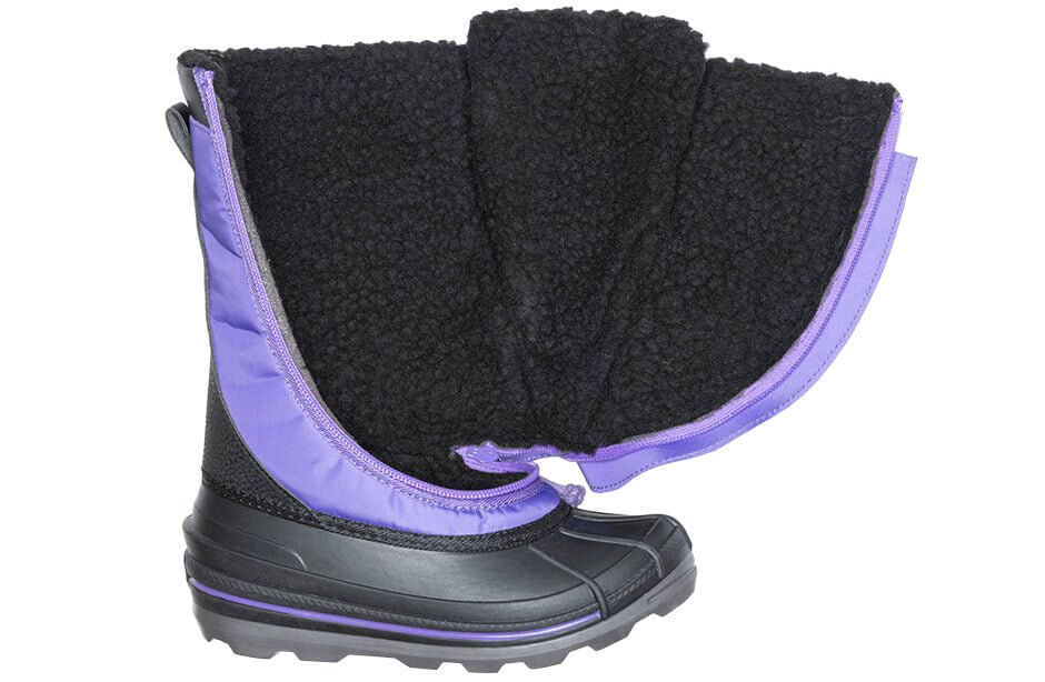 Purple BILLY Ice Winter Boots with easy access design and insulated warmth, AFO friendly for kids.