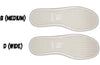 Comparison of medium and wide shoe insoles for BILLY Sneakers, highlighting size options for varying foot widths.