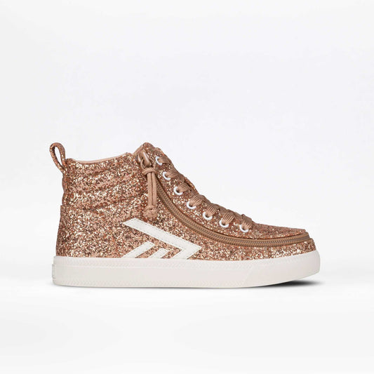 Rose gold glitz BILLY CS 2.0 kids' high top sneaker with wraparound side zipper