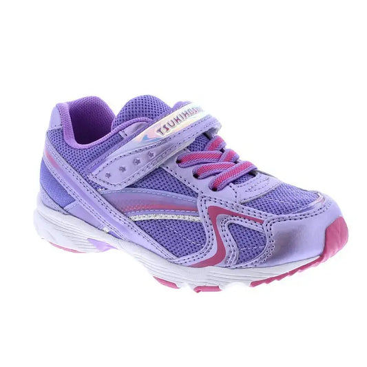 Tsukihoshi Glitz girls' running shoe in purple, lightweight, supportive and machine washable