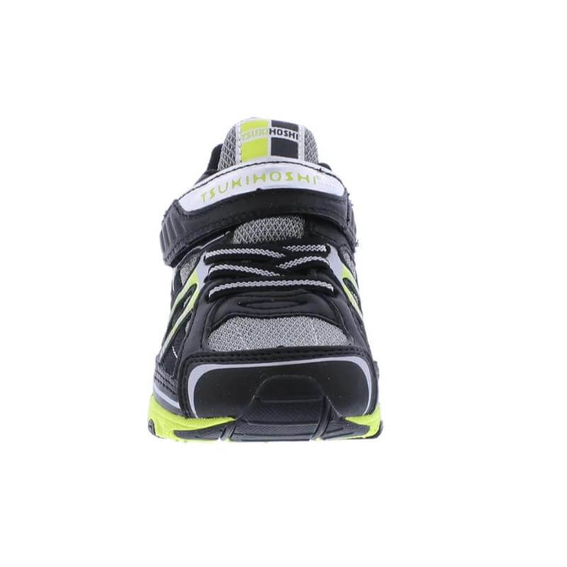 Tsukihoshi Storm Boys Black Lime Running Shoes - Lightweight, Machine Washable Sneakers for Big Kids &amp; Toddlers