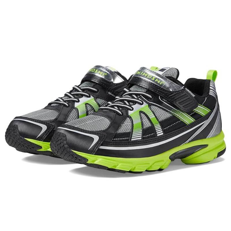 Tsukihoshi Storm Boys Black Lime Running Shoes - Lightweight, Machine Washable Sneakers for Big Kids &amp; Toddlers