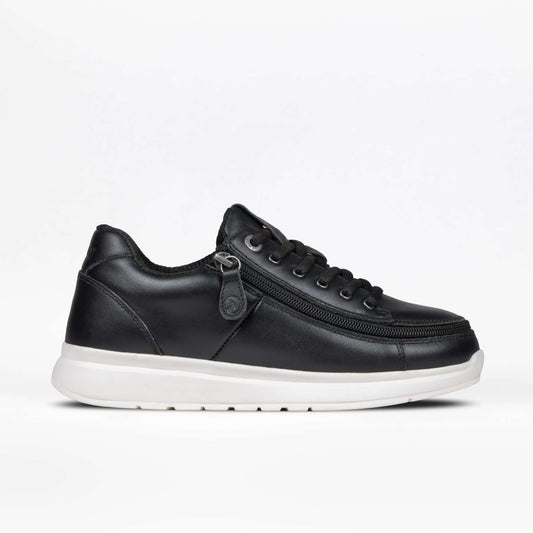 Women's black leather BILLY Comfort Plush adaptive shoe with wraparound side zipper and extra depth