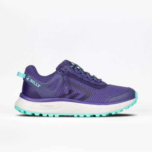 Women's purple and mint BILLY Inclusion Trail adaptive sneaker with side zipper