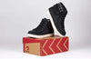 Women&#39;s Black/Charcoal BILLY Cuffs high top shoes on box, ideal for diabetes, plantar fasciitis, bunions, wide feet, orthotics