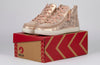 Women&#39;s Rose Gold BILLY Sneaker Lace Mid Tops on box, suitable for diabetes, plantar fasciitis, bunions, wide and orthotic-friendly feet.