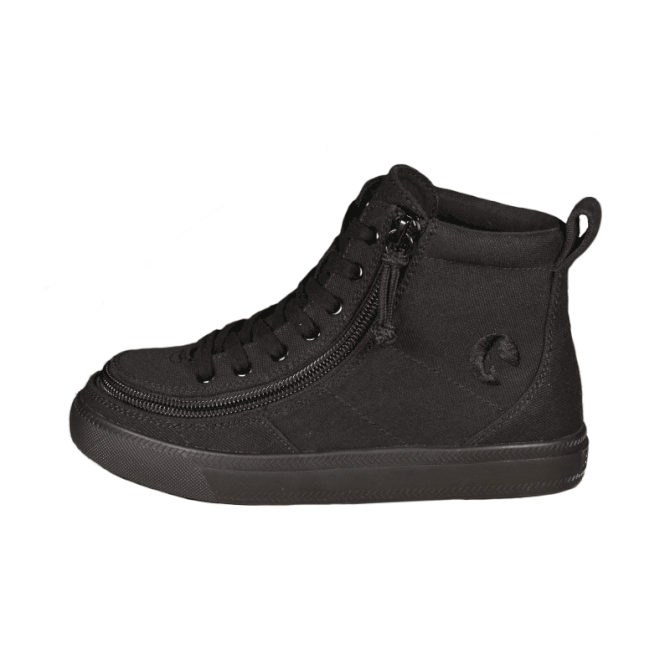 Billy Classic Kids Black High Top Adaptive Sneaker with EasyOn zipper, easy on and off for toddlers and big kids, functional and fashionable.