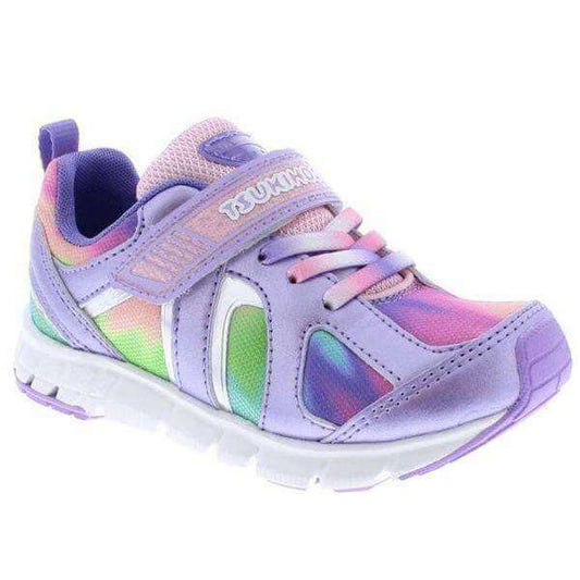 Tsukihoshi Rainbow girls' running shoe in lavender multi, lightweight and machine washable
