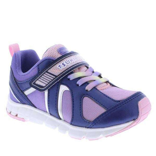 Tsukihoshi Rainbow girls' running shoe in navy and pink, lightweight and machine washable