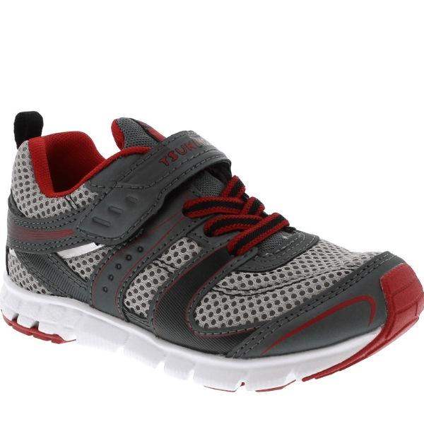 Tsukihoshi Velocity Boys Running Shoes Graphite Red (Machine Washable) - ShoeKid.ca